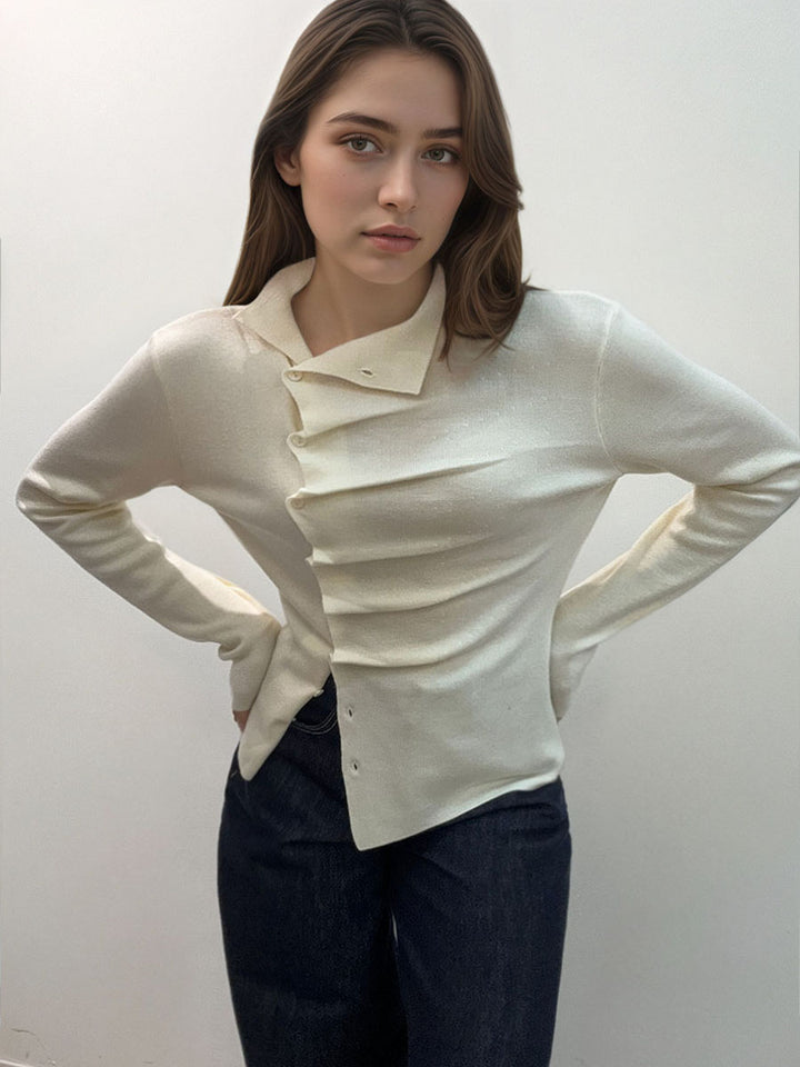 Asymmetrical Neck Pleated Shirt