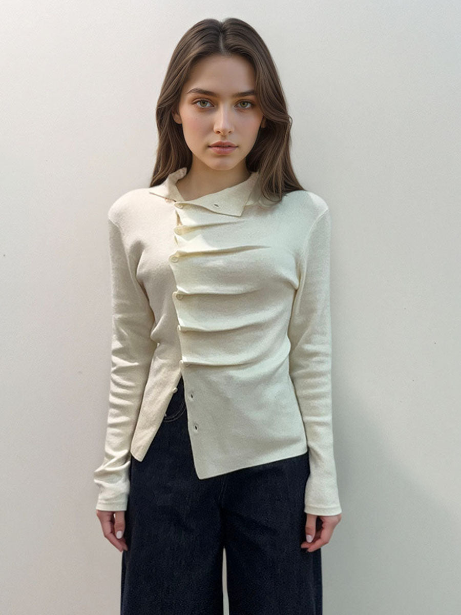 Asymmetrical Neck Pleated Shirt