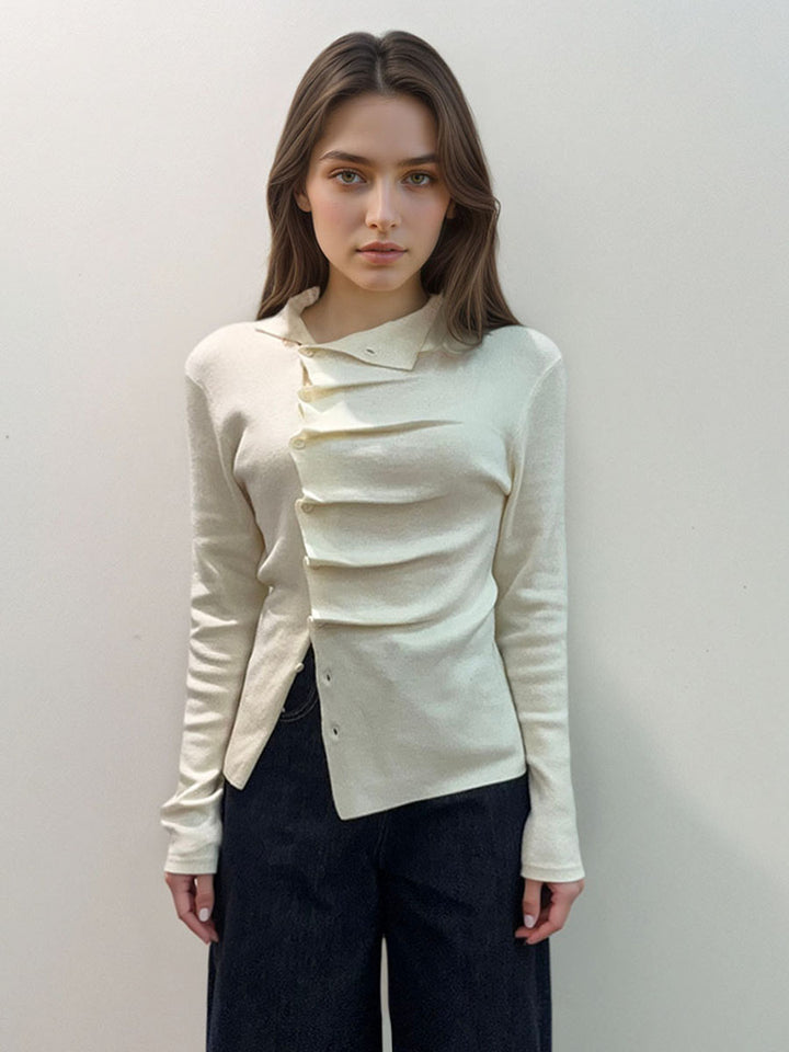 Asymmetrical Neck Pleated Shirt
