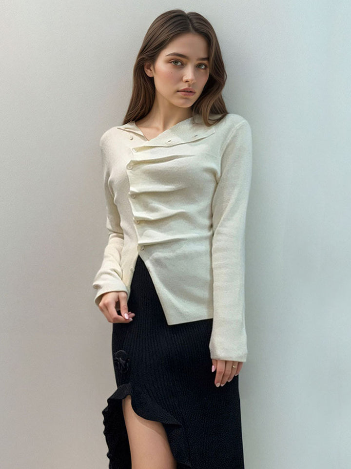 Asymmetrical Neck Pleated Shirt