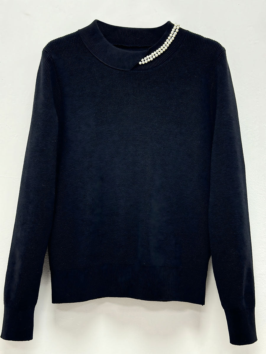 Beading Neck Long Sleeve Top