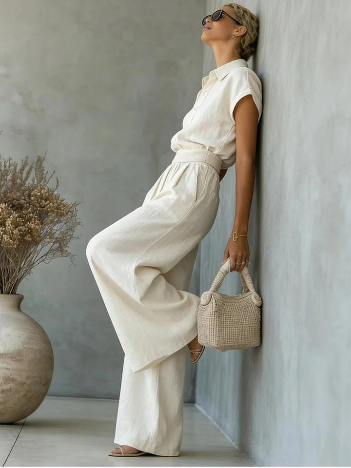 Loose-fitting Top and Wide-leg Pants Set HONEEAR