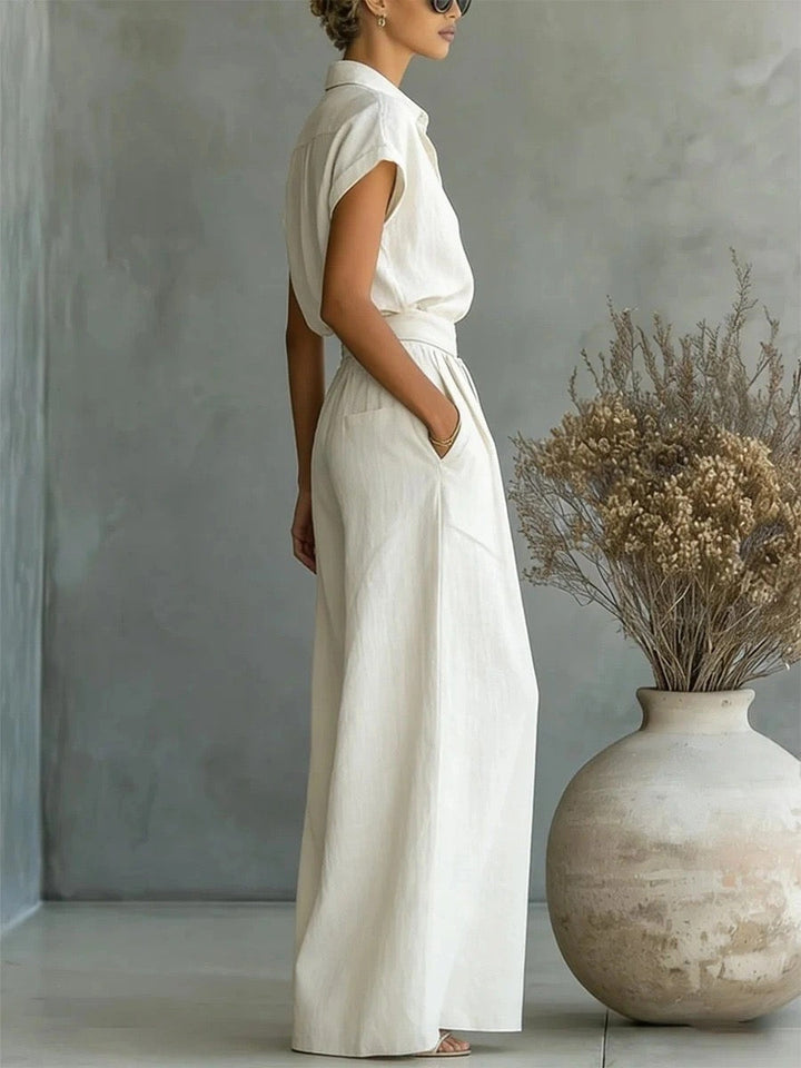 Loose-fitting Top and Wide-leg Pants Set HONEEAR