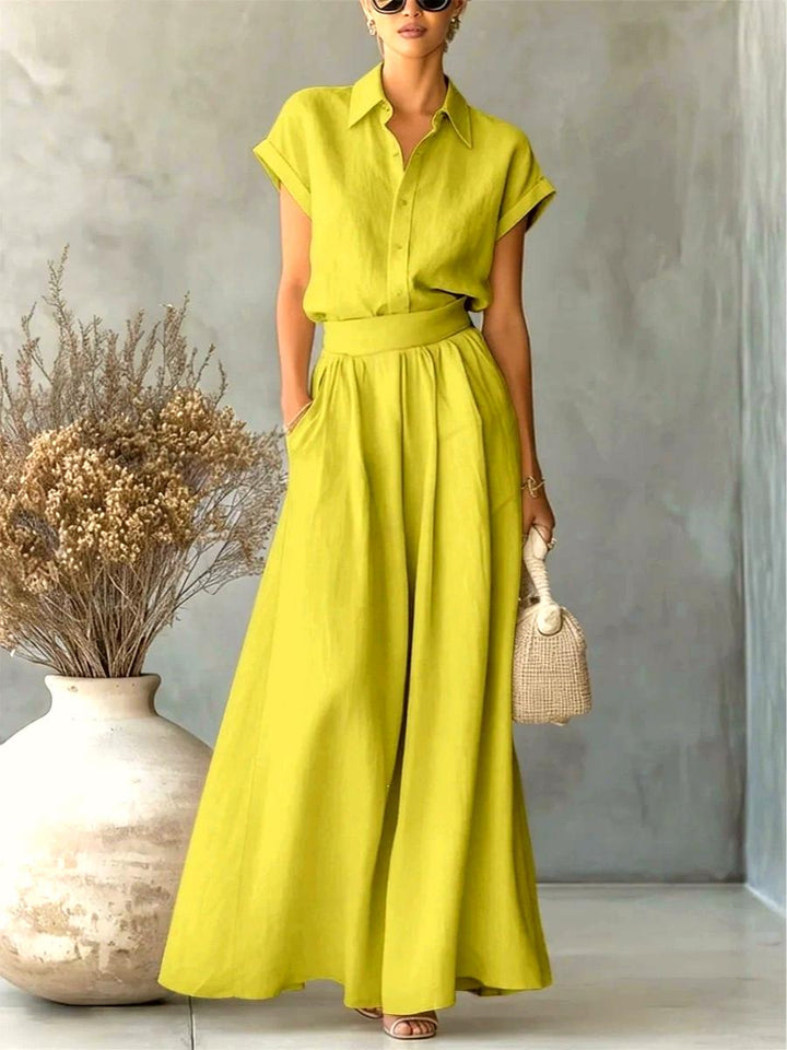 Loose-fitting Top and Wide-leg Pants Set HONEEAR