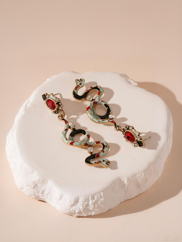 Animal-Print Dangle Snake-Shaped Earrings