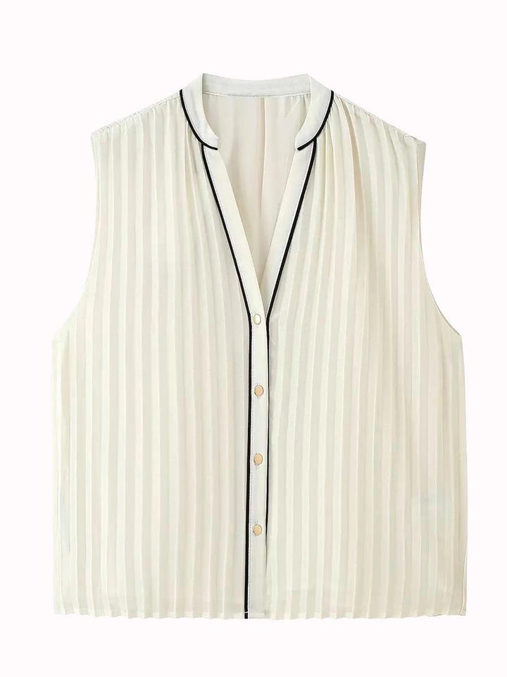 Contrast-Trimmed Shirt and Pleated Skirt Set HONEEAR