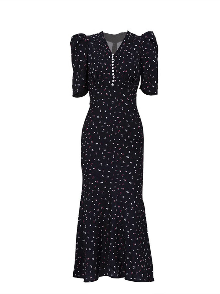 Elegant Button Print Dress