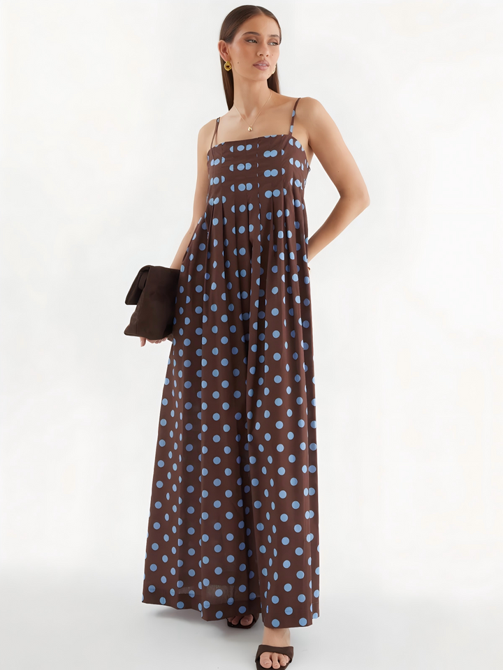 Polka-Dot Pleated Vacation Dress.