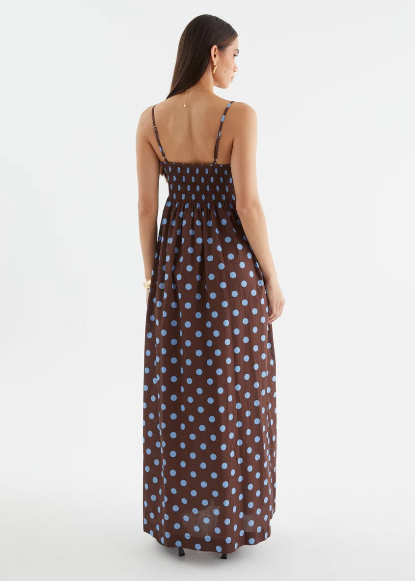 Polka-Dot Pleated Vacation Dress.