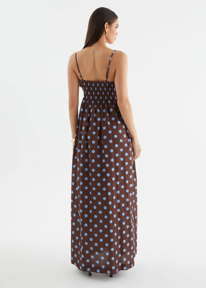 Polka-Dot Pleated Vacation Dress.