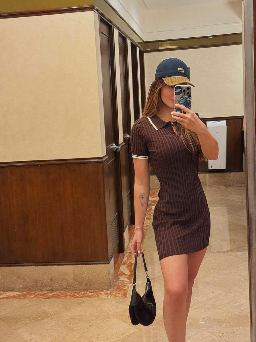 Contrast Collar Cable-Knit Mini Dress