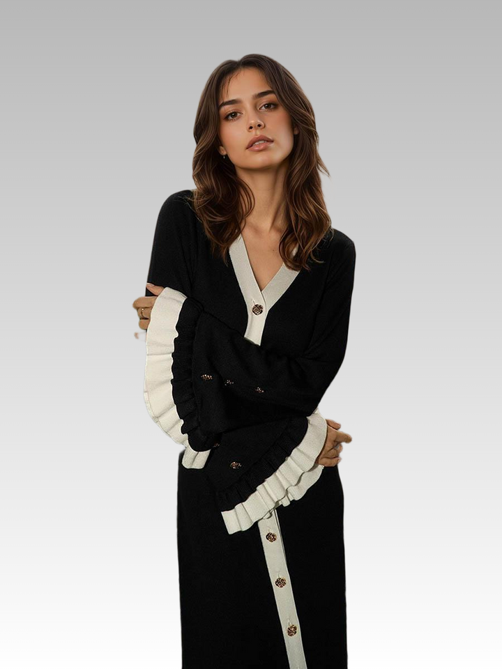 Contrast Trim Button Maxi Dress