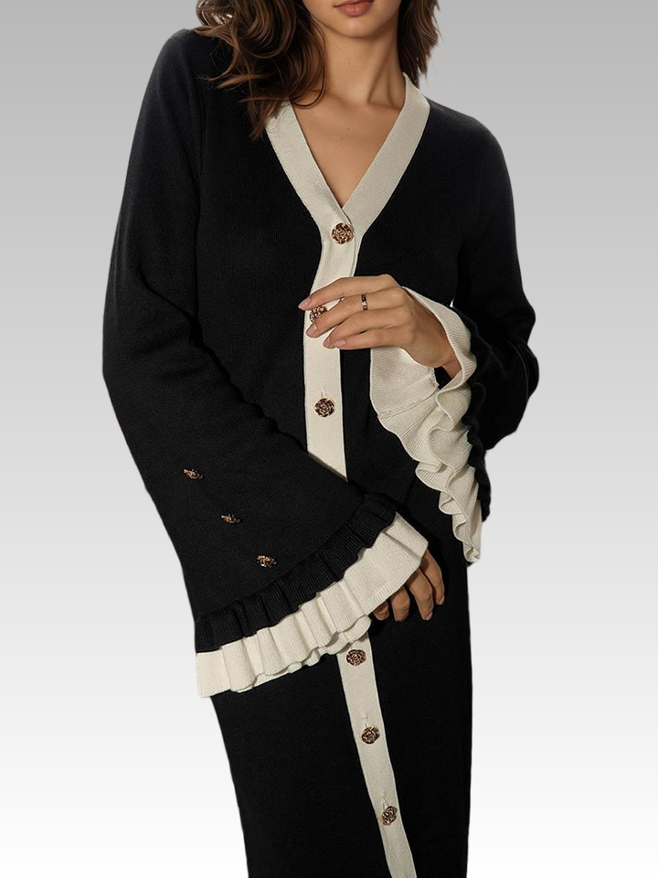Contrast Trim Button Maxi Dress