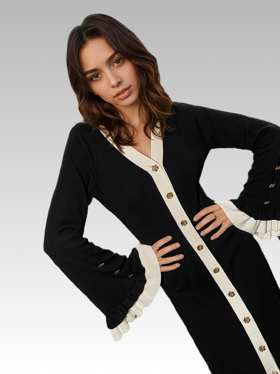 Contrast Trim Button Maxi Dress