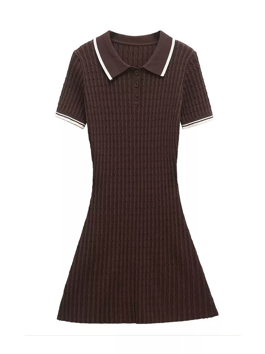 Contrast Collar Cable-Knit Mini Dress