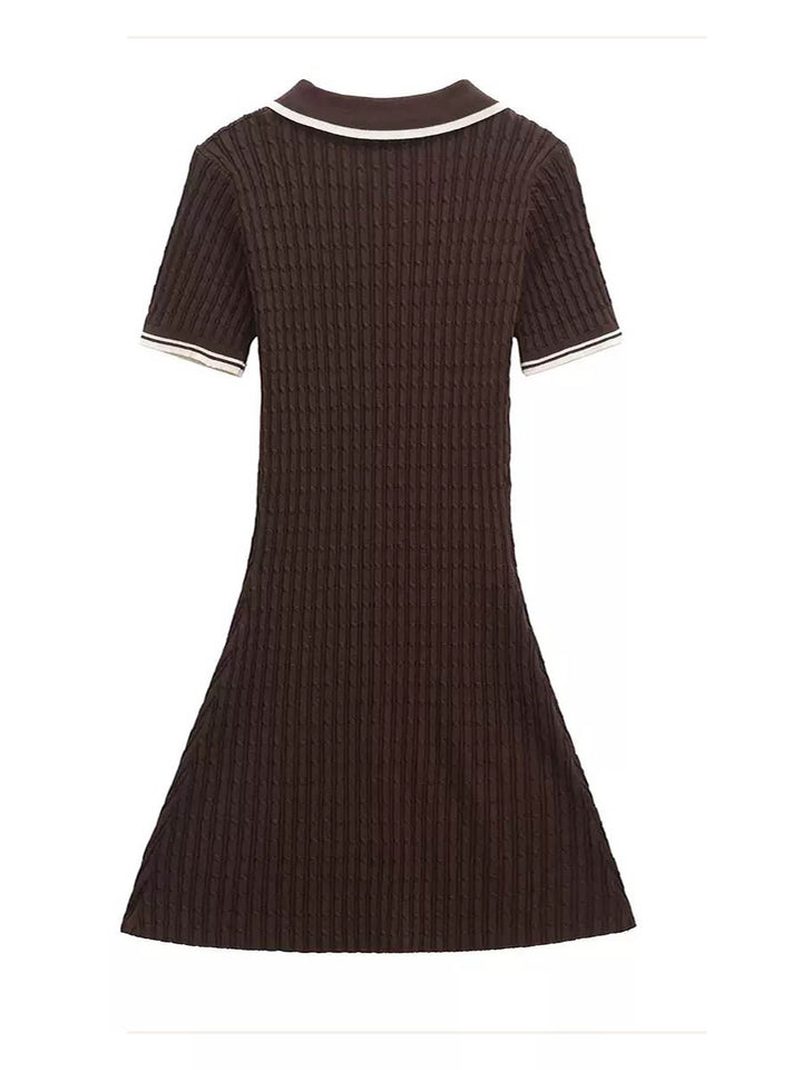 Contrast Collar Cable-Knit Mini Dress