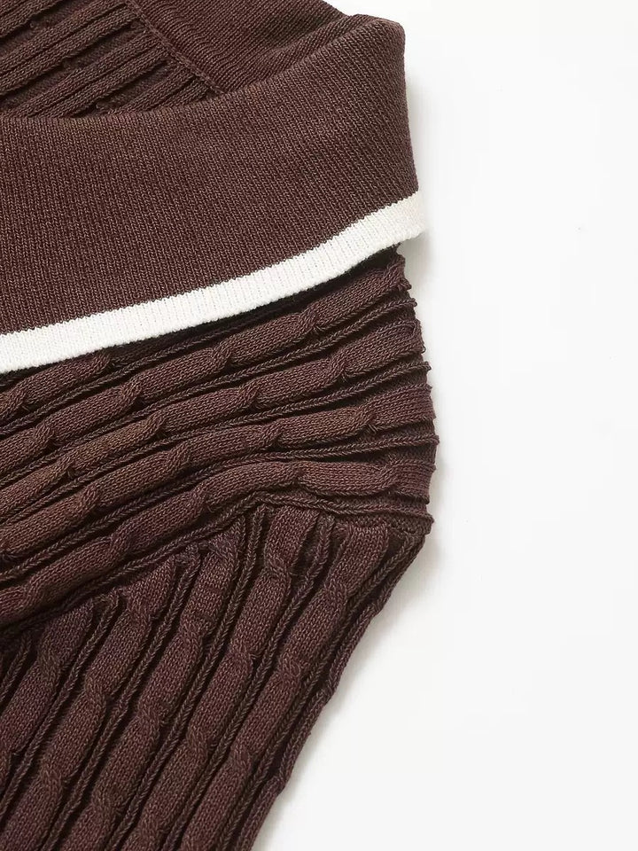 Contrast Collar Cable-Knit Mini Dress