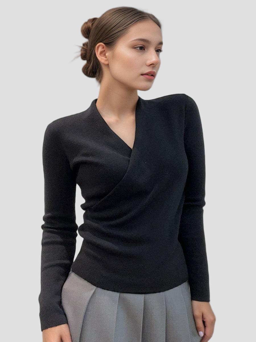 Crossed V-Neck Folds Soft Tee Top