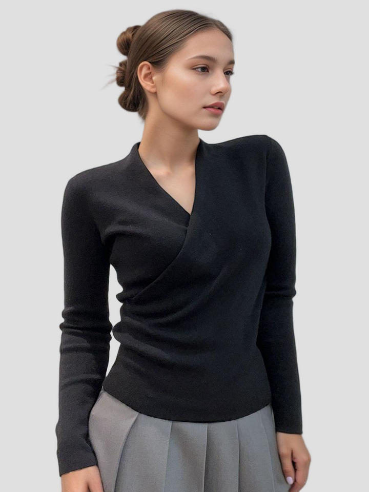 Crossed V-Neck Folds Soft Tee Top