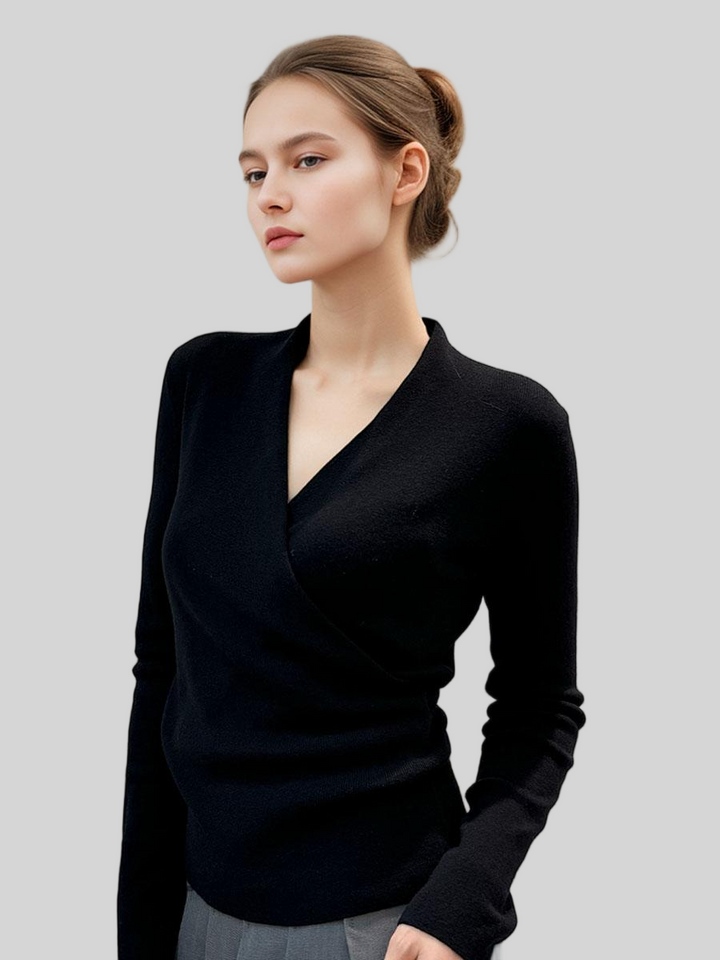 Crossed V-Neck Folds Soft Tee Top