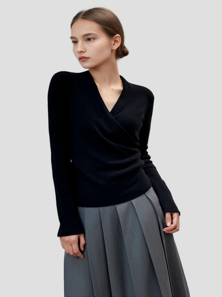 Crossed V-Neck Folds Soft Tee Top