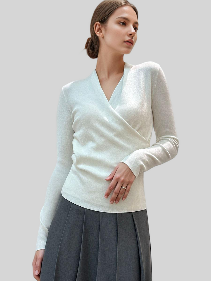 Crossed V-Neck Folds Soft Tee Top