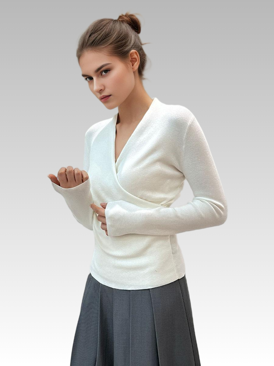 Crossed V-Neck Folds Soft Tee Top