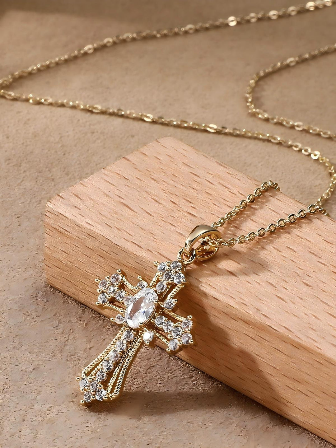 Cross-Shaped Rhinestone Necklace
