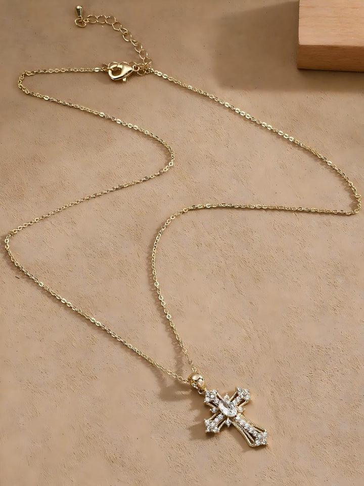 Cross-Shaped Rhinestone Necklace