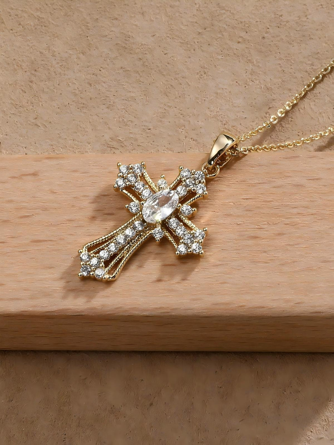 Cross-Shaped Rhinestone Necklace