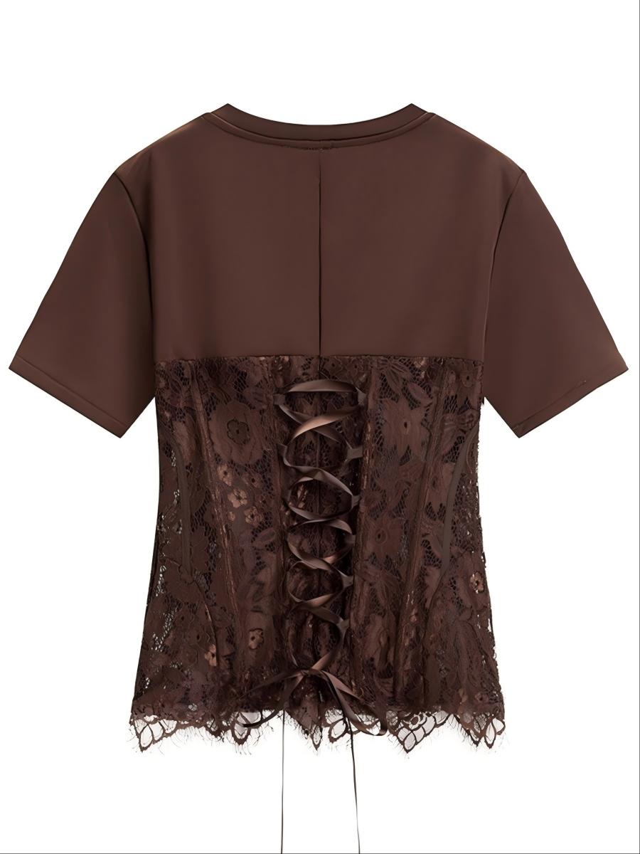Lace-Panel Fitted-Waist Knit Top