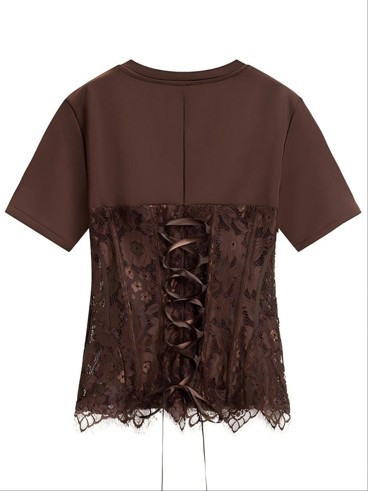 Lace-Panel Fitted-Waist Knit Top