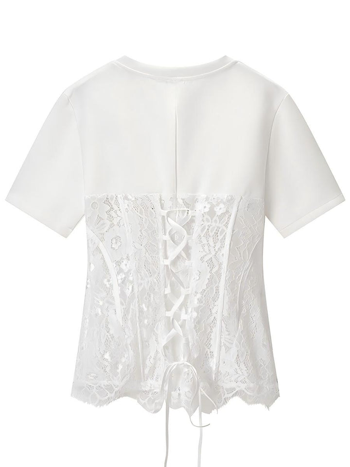 Lace-Panel Fitted-Waist Knit Top