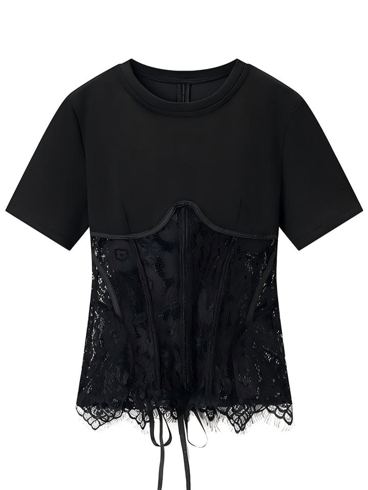 Lace-Panel Fitted-Waist Knit Top