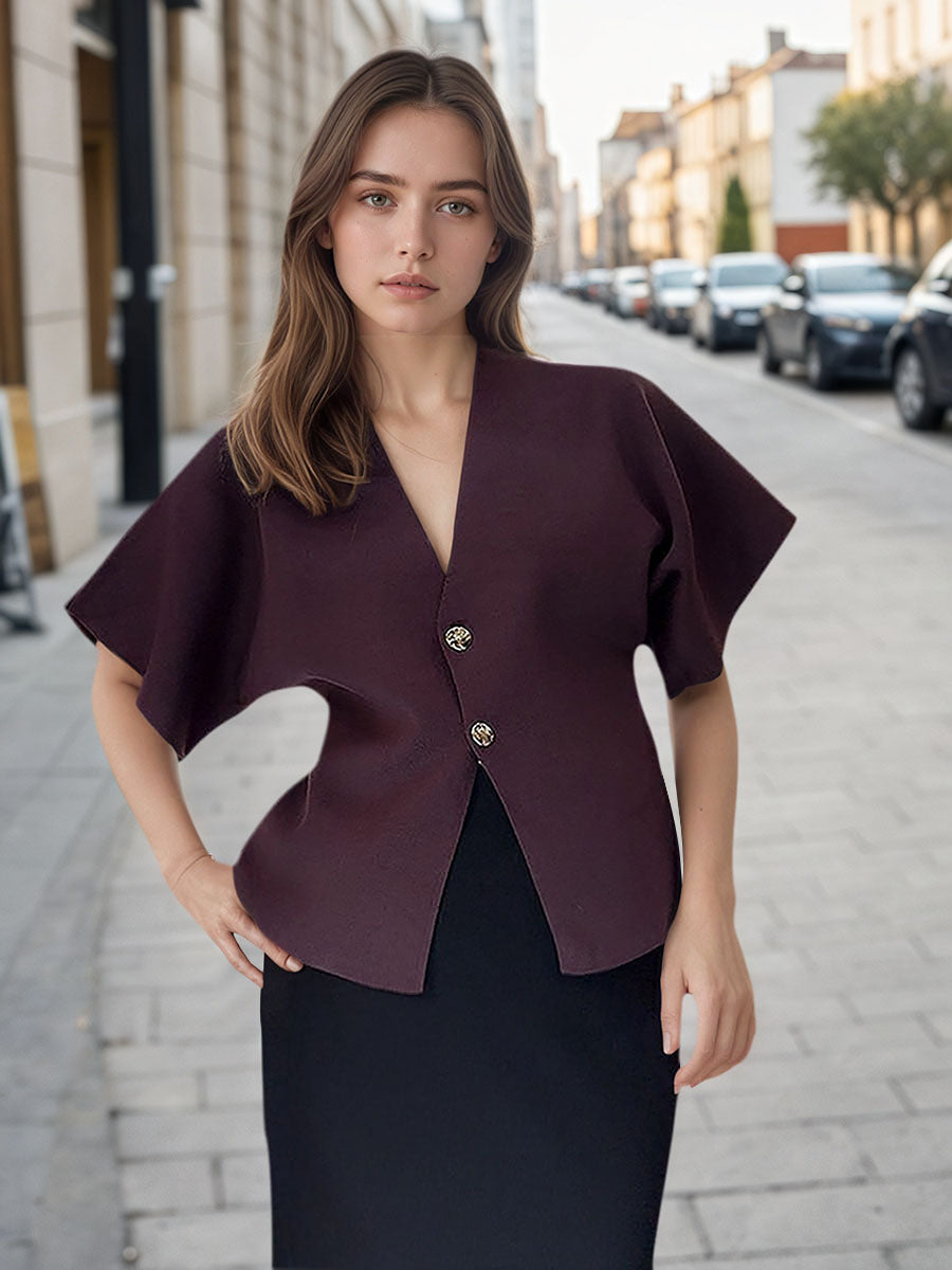 Double Button V-neck Knit Cardigan