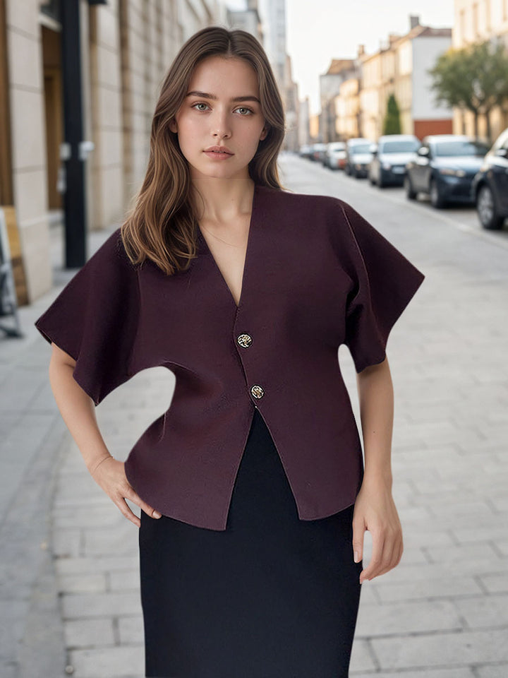 Double Button V-neck Knit Cardigan