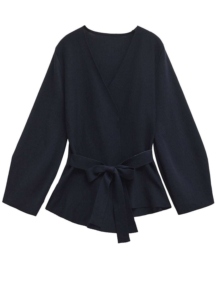 V-Neck Belted Long Sleeve Blazer