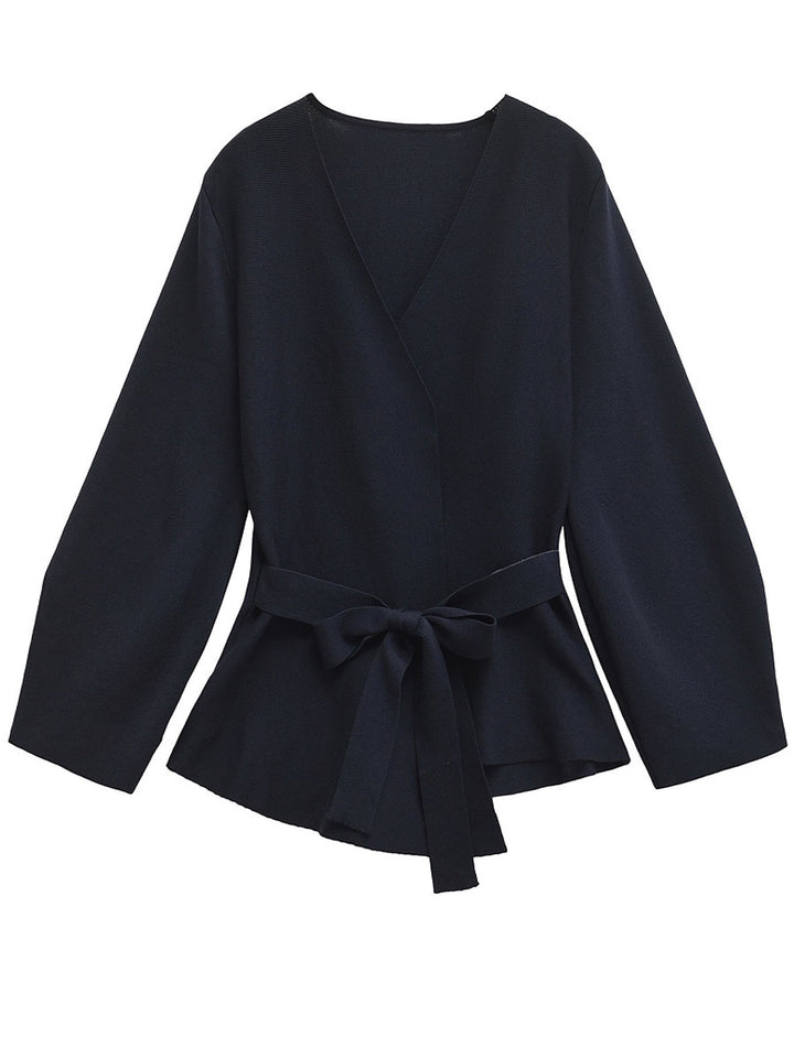 V-Neck Belted Long Sleeve Blazer