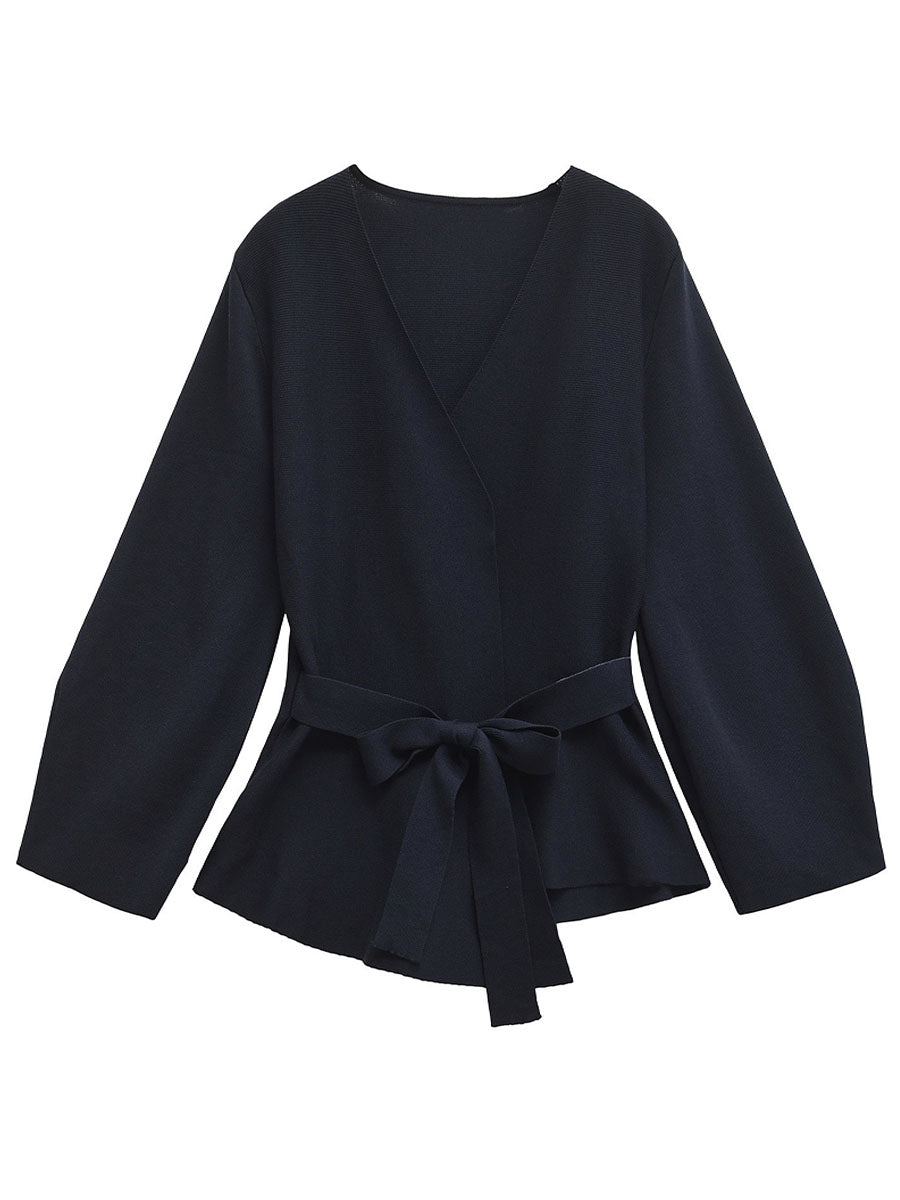 V-Neck Belted Long Sleeve Blazer