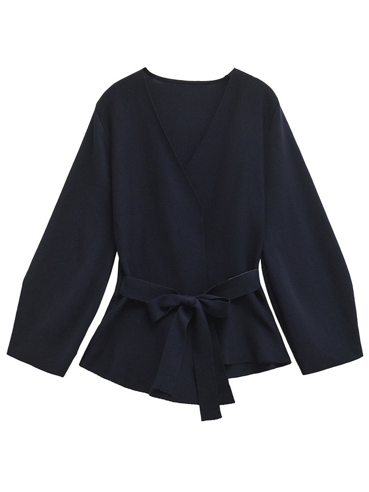 V-Neck Belted Long Sleeve Blazer