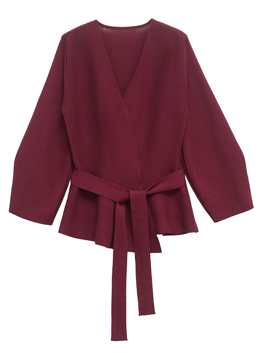 V-Neck Belted Long Sleeve Blazer