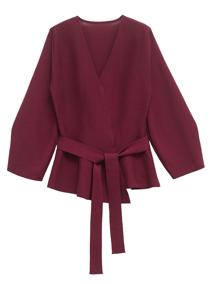 V-Neck Belted Long Sleeve Blazer