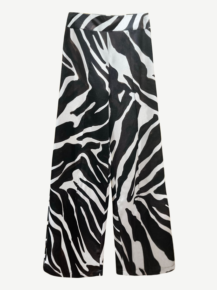 Zebra Stripes Wide-Leg Pants HONEEAR