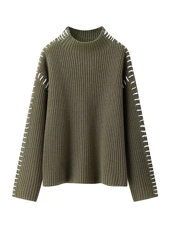 High-Neck Chunky Knit Sweater