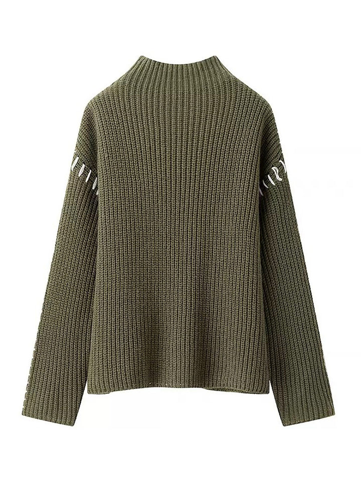 High-Neck Chunky Knit Sweater
