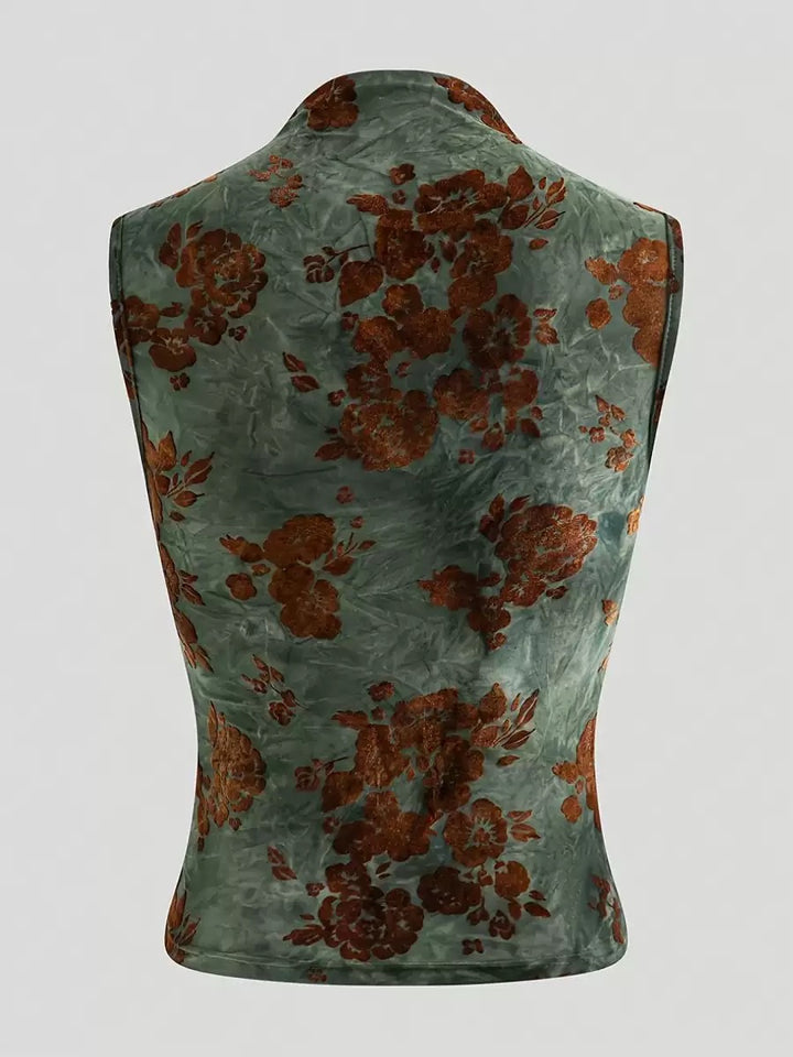 Floral Jacquard Ruched Sleeveless Top