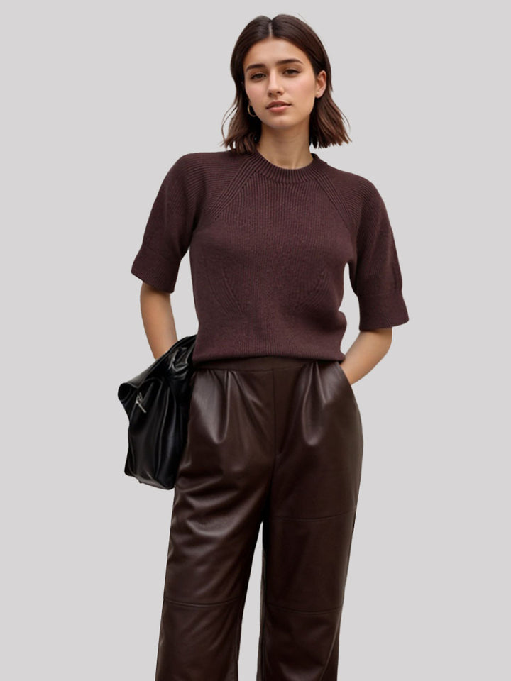 Wool-blend short-sleeve top