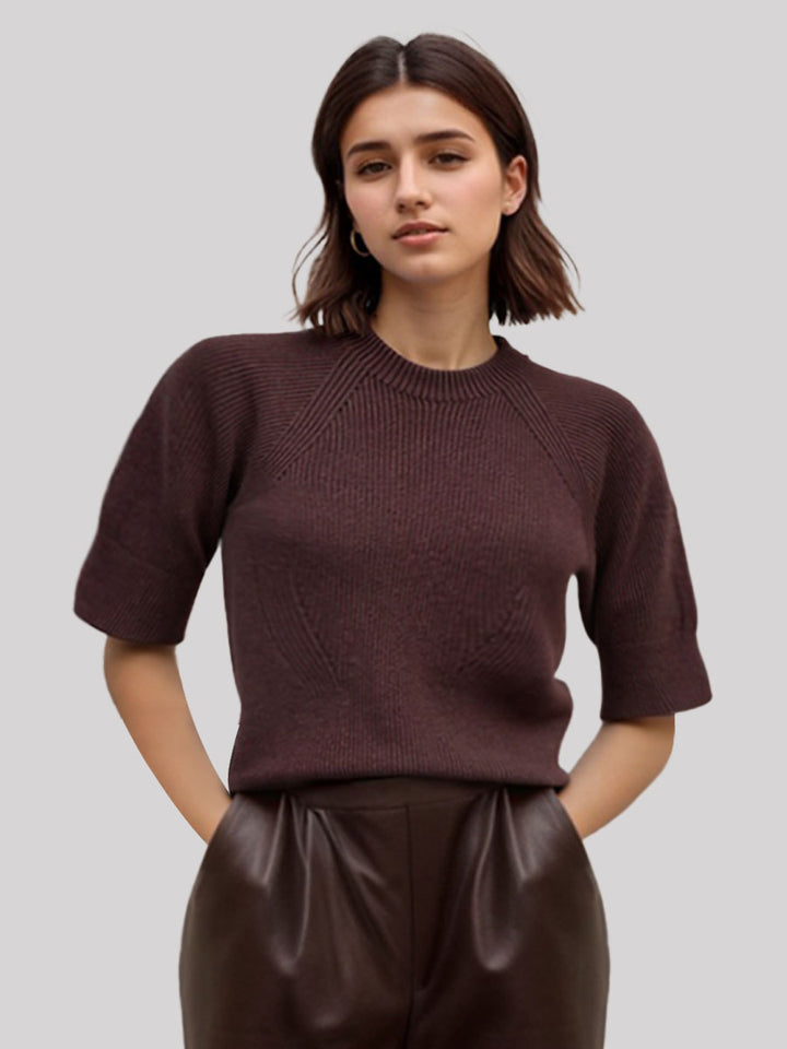 Wool-blend short-sleeve top