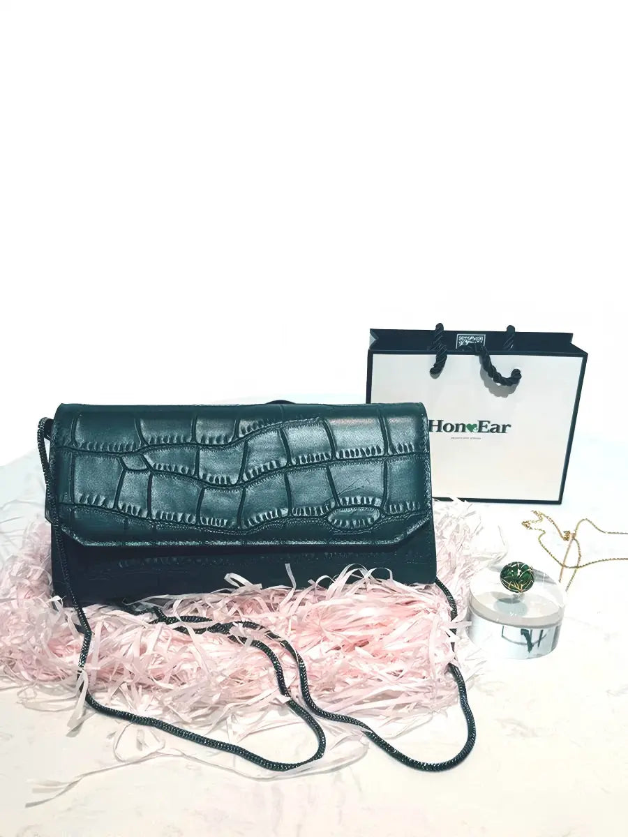 Checkered Leather Chain Handbag