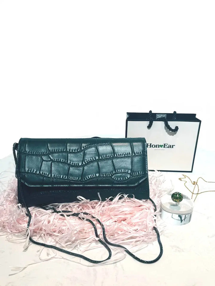 Checkered Leather Chain Handbag